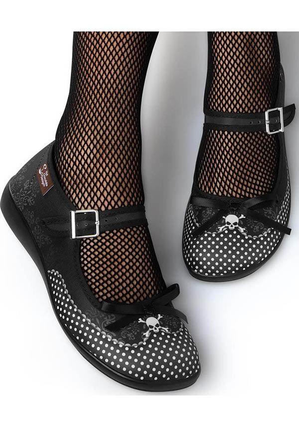 Dolores | FLATS - Beserk - all, all ladies, black, bow, clickfrenzy15-2023, cpgstinc, discountapp, flats, flats [in stock], fp, goth, gothic, HC40541, hot chocolate, instock, labelinstock, labelvegan, ladies, nov21, polka dot, poppingcandy, R141121, shoes, skull, vegan