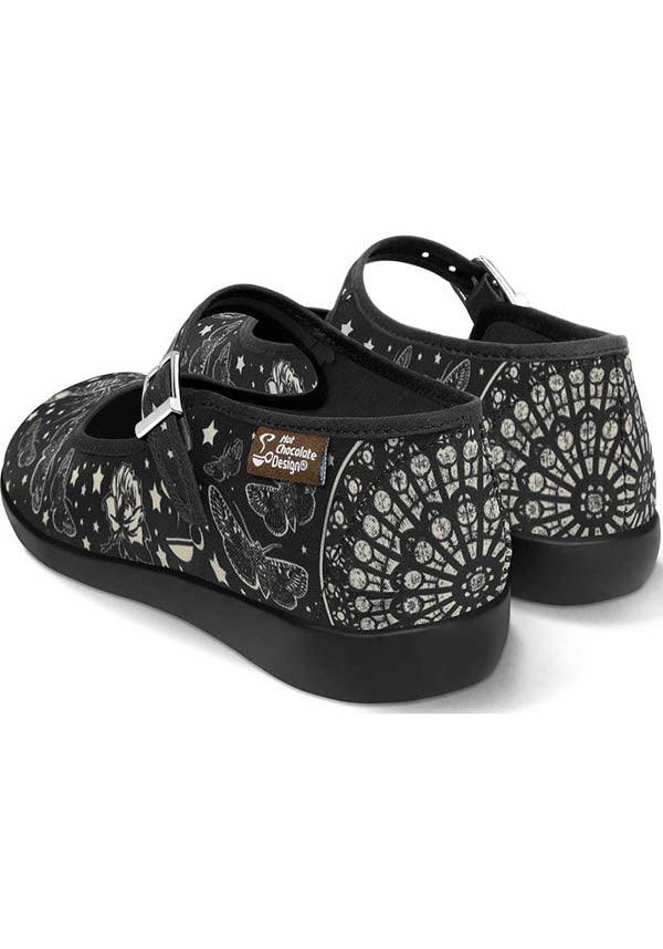 Fallen Angels 2 | FLATS - Beserk - all, all ladies, angel, black, clickfrenzy15-2023, cpgstinc, death moth, discountapp, flats, flats [in stock], fp, goth, gothic, HC40541, hot chocolate, instock, labelinstock, labelvegan, ladies, mary janes, moth, nov21, poppingcandy, praying, R141121, shoes, skeleton, vegan