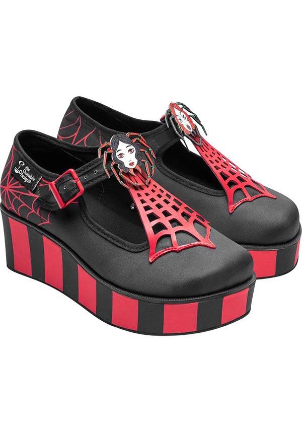 Spidora | PLATFORMS - Beserk - all, black, clickfrenzy15-2023, cpgstinc, discountapp, fp, googleshopping, goth, gothic, halloween, halloween costume, halloween shoes, happy halloween, HC63602, in stock, instock, labelinstock, labelvegan, oct22, platforms, platforms [in stock], poppincandy, R091022, red, red and black, shoes, spider, spider web, spiderweb, spiderwebs, vegan