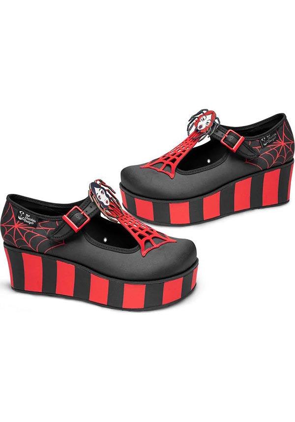 Spidora | PLATFORMS - Beserk - all, black, clickfrenzy15-2023, cpgstinc, discountapp, fp, googleshopping, goth, gothic, halloween, halloween costume, halloween shoes, happy halloween, HC63602, in stock, instock, labelinstock, labelvegan, oct22, platforms, platforms [in stock], poppincandy, R091022, red, red and black, shoes, spider, spider web, spiderweb, spiderwebs, vegan