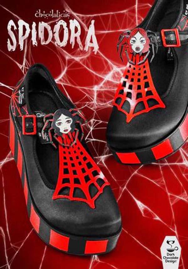 Spidora | PLATFORMS - Beserk - all, black, clickfrenzy15-2023, cpgstinc, discountapp, fp, googleshopping, goth, gothic, halloween, halloween costume, halloween shoes, happy halloween, HC63602, in stock, instock, labelinstock, labelvegan, oct22, platforms, platforms [in stock], poppincandy, R091022, red, red and black, shoes, spider, spider web, spiderweb, spiderwebs, vegan
