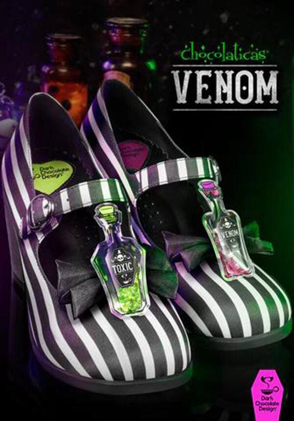 Venom | MID HEELS - Beserk - all, black, black and white, clickfrenzy15-2023, cpgstinc, discountapp, fp, googleshopping, goth, gothic, halloween, halloween costume, halloween shoes, happy halloween, HC63602, heels, heels [in stock], in stock, instock, labelinstock, labelvegan, oct22, poison, poppincandy, R091022, shoes, stripe, striped, stripes, stripey, vegan