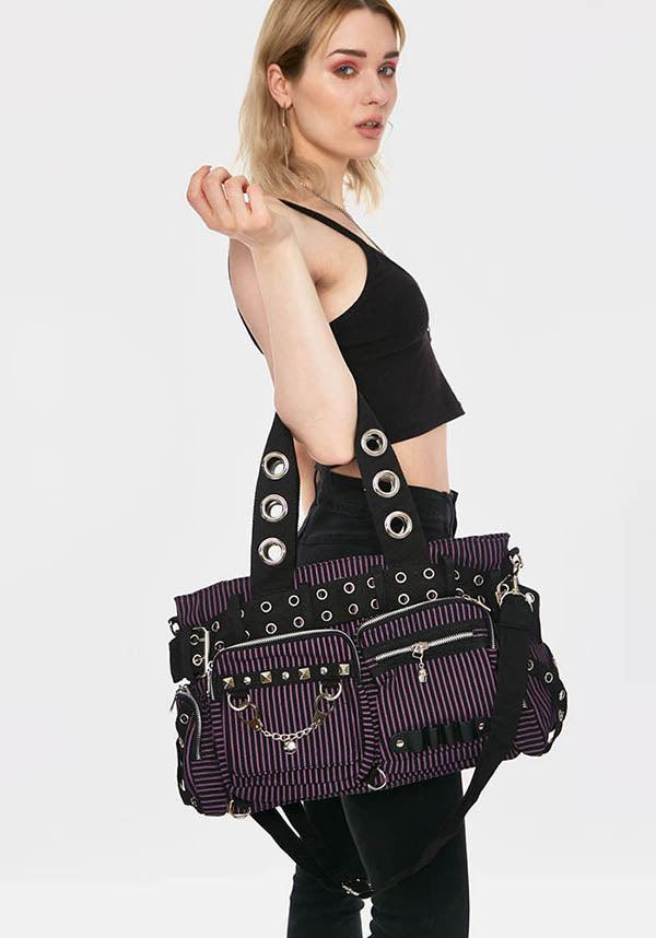 Handcuffs Purple Striped | BAG - Beserk - accessories, all, bag, big bag, black, clickfrenzy15-2023, diaper bag, discountapp, fp, goth, gothic, gothic accessories, gothic bag, hand bag, handbag, handbags and purses, handcuff, jawbreaker, ladies accessories, large bag, oct20, one direction, purple, R251020, repriced241122, stripe, striped, stripes, stripey, stud, studded, studs