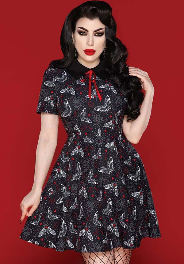 Death Moth | SKATER DRESS [LIMITED] - Beserk - a line dress, aline dress, all, all clothing, all ladies clothing, black, black and white, clothing, death moth, discountapp, dress, dresses, exclusive, fp, googleshopping, goth, gothic, gothic gifts, KATPIBO-012023, labelexclusive, ladies clothing, ladies dress, ladies dresses, may23, moth, plus, plus size, R070523, red and black, short sleeved dress, skater dress, womens dress, womens dresses