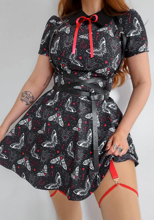 Death Moth | SKATER DRESS [LIMITED] - Beserk - a line dress, aline dress, all, all clothing, all ladies clothing, black, black and white, clothing, death moth, discountapp, dress, dresses, exclusive, fp, googleshopping, goth, gothic, gothic gifts, KATPIBO-012023, labelexclusive, ladies clothing, ladies dress, ladies dresses, may23, moth, plus, plus size, R070523, red and black, short sleeved dress, skater dress, womens dress, womens dresses