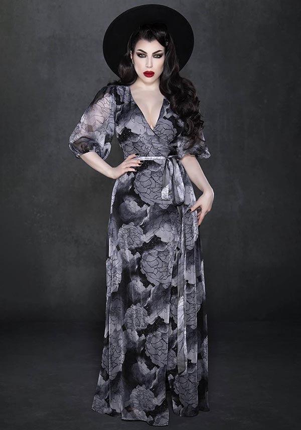 Winona [Grey] | FLORAL DRESS - Beserk - all, all clothing, all ladies clothing, christmas clothing, clickfrenzy15-2023, clothing, discountapp, dress, dressapril25, dresses, floral, flower, flowers, fp, girls dress, girls dresses, googleshopping, goth, gothic, gray, grey, KABESFW2022-1, ladies clothing, ladies dress, ladies dresses, long dress, low cut, maxi dress, oct22, plus size, prom dress, r191022, womens dress, womens dresses, wrap, wrap dress