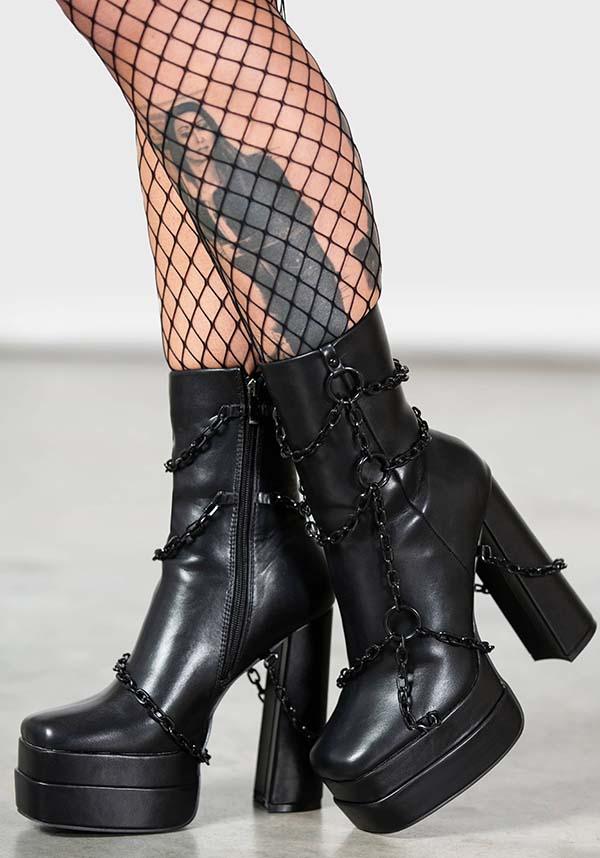 Gloomed and Doomed | BOOTS - Beserk - all, ankle boots, black, boots, boots [in stock], chain, chains, discountapp, fp, googleshopping, goth, gothic, heeled boots, in stock, instock, jun23, kill star, killstar, killstar shoes, KS1094852, labelinstock, labelnew, labelvegan, ladies shoes, o ring, platform boots, punk, R220623, shoe, shoes, vegan