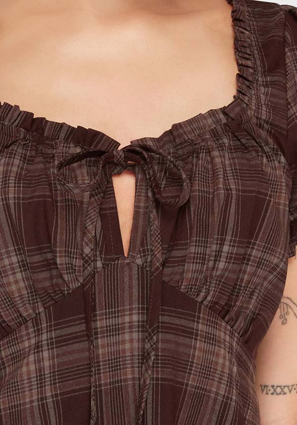 KILLSTAR Morning Meadow [Brown Tartan] | DRESS - DRESSES - Back View