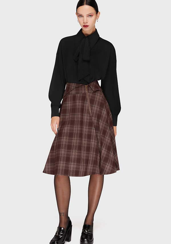 KILLSTAR Morning Meadow [Brown Tartan] | MIDI SKIRT - SKIRTS - Detail 2