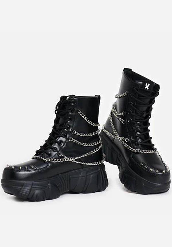 Boned Catch Black Mystic Charm | BOOTS - Beserk - all, black, boots, boots [in stock], combat boots, cyber, discountapp, footwear, fp, googleshopping, goth, gothic, grunge, in stock, koi, koi footwear, KOIB035, labelvegan, ladies shoes, may23, platforms [in stock], punk, R140523, shoe, shoes, spiked shoe, techwear, vegan