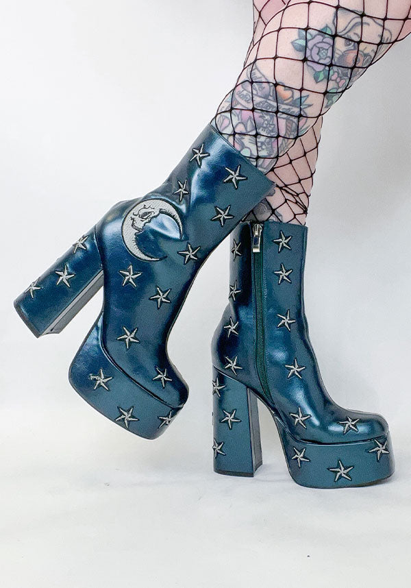 Dreams of Mooncraft Teal HEELED BOOTS