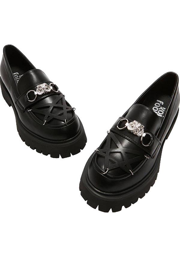 Silent Dusk Owl Pentagram | PLATFORMS` - Beserk - all, black, clickfrenzy15-2023, discountapp, fp, goth, gothic, in stock, instock, jun22, koi footwear, KOI1920336437, labelinstock, labelvegan, loafers, owl, pentagram, platforms, platforms [in stock], r260622, shoes, vegan