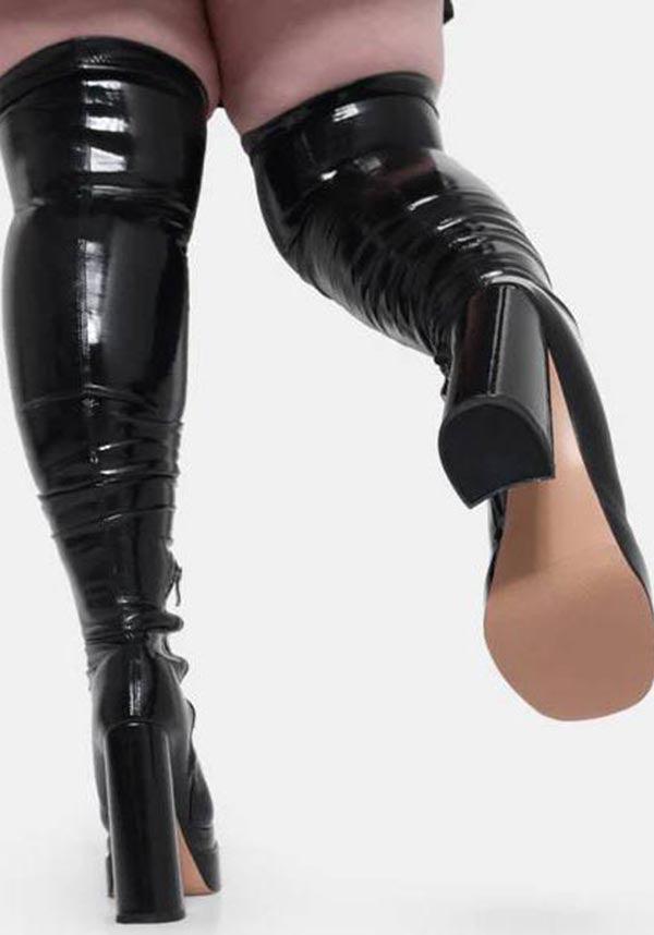 The Redemption [Black Patent Stretch] | THIGH HIGH BOOTS - Beserk - all, black, boots, boots [in stock], clickfrenzy15-2023, cyber, discountapp, feb23, festival, fetish, fp, googleshopping, goth, gothic, heeled boots, in stock, instock, kink, kinky, koi footwear, KOI1920367736, labelinstock, labelvegan, ladies shoes, long boots, patent, platform, platform boots, platforms, platforms [in stock], R070223, shiny, shoe, shoes, stretch, thigh high, thigh high boots, vegan, zip
