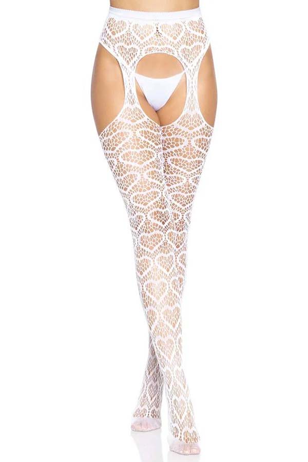 Amore Heart Net [White] | SUSPENDER PANTYHOSE
