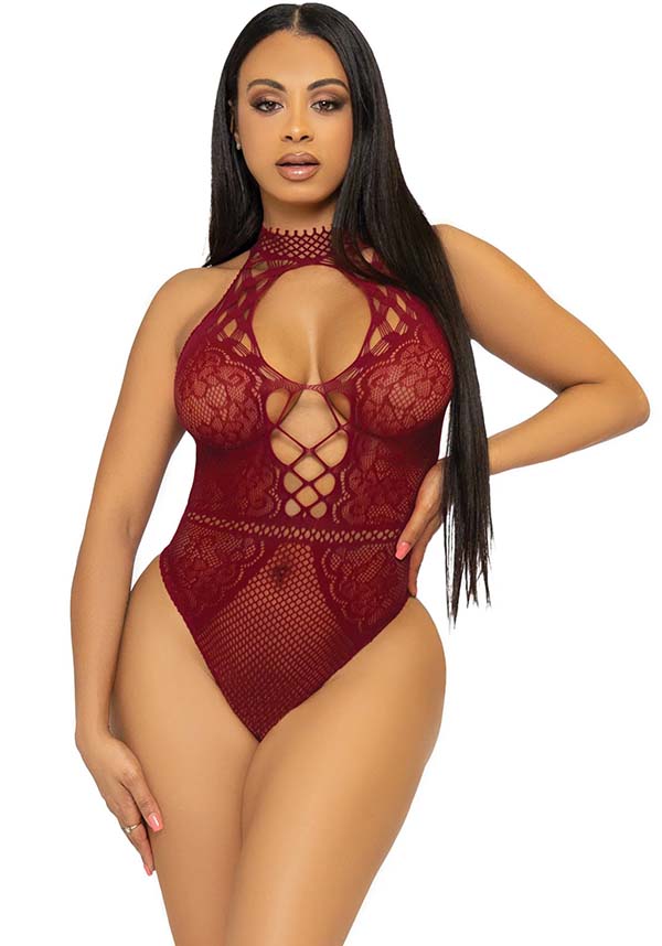 Bring The Heat [Burgundy] | LACE BODYSUIT