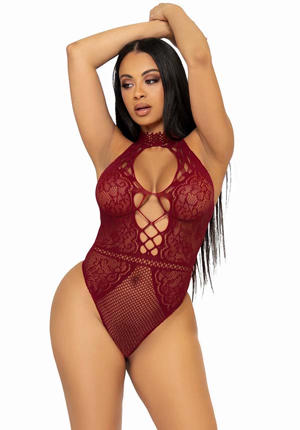 Bring The Heat [Burgundy] | LACE BODYSUIT