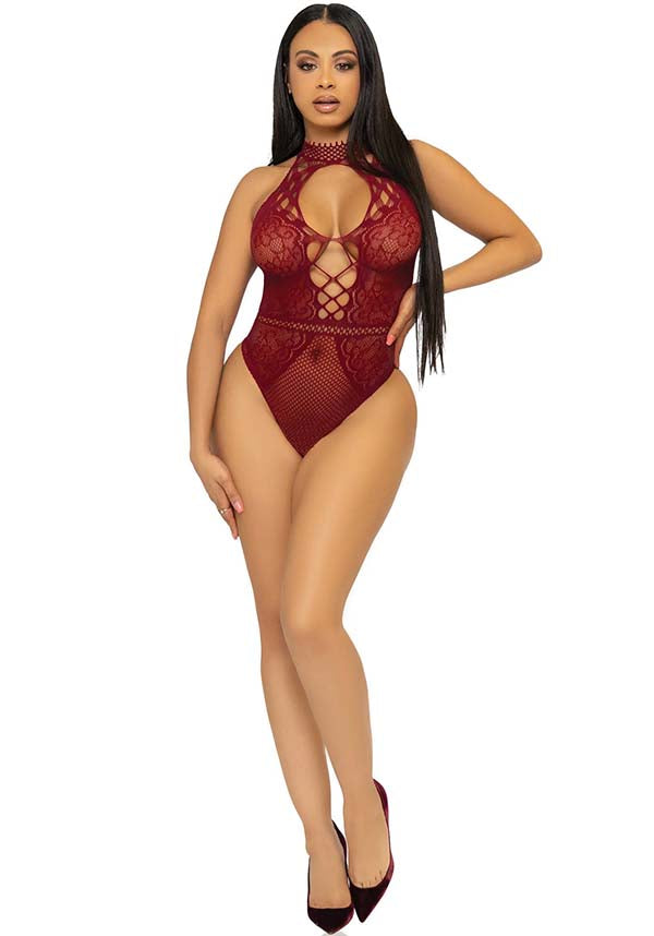 Bring The Heat [Burgundy] | LACE BODYSUIT