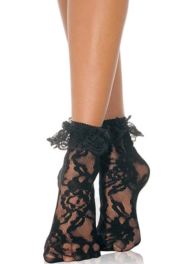Liora Socks with Ruffle [Black] | ANKLE SOCKS