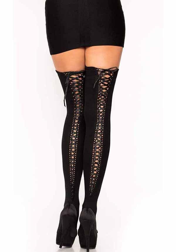 Phoebe Lace Up | THIGH HIGHS - Beserk - all, all clothing, all ladies, all ladies clothing, black, clickfrenzy15-2023, clothing, corset, cpgstinc, dec21, discountapp, edgy, fetish, fp, goth, gothic, high socks, hosiery and socks, kink, kinky, lace up, ladies, ladies clothing, ladies socks, lingerie, R071221, repriced22072022, socks, stockings, thigh high, tomfoolery, TOMORD112224