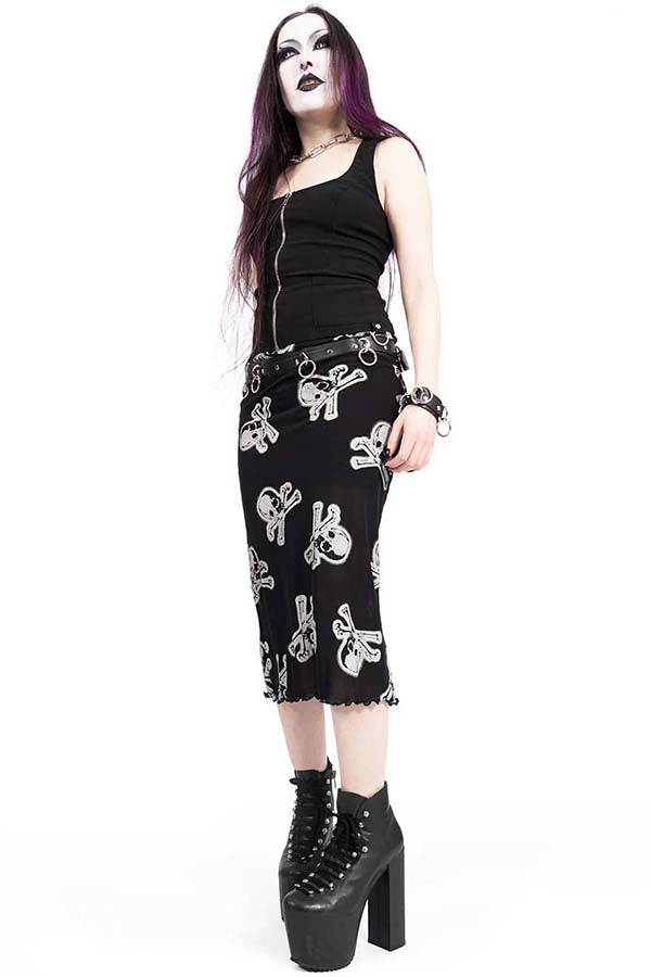 Silver Skully Mesh | MIDI SKIRT