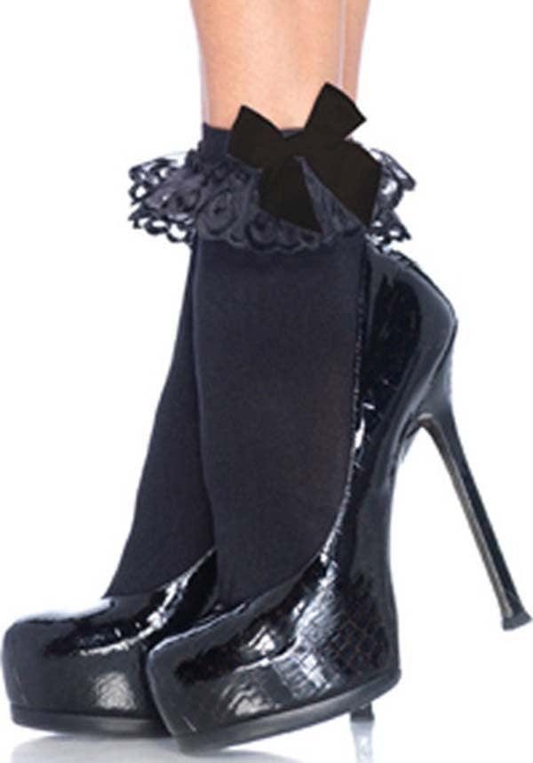 Lola Ruffle Bow [Black] | ANKLE SOCKS - Beserk - all, all clothing, ankle socks, black, clickfrenzy15-2023, costume, cpgstinc, discountapp, fp, hosiery, hosiery and socks, kawaii, ladies, ladies clothing, leg avenue, lolita, repriced260523, socks, tomfoolery