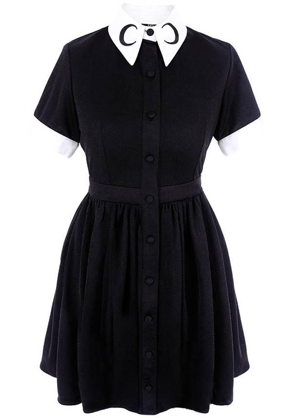 Moon | DRESS - Beserk - all, all clothing, all ladies, all ladies clothing, black, clickfrenzy15-2023, clothing, collar, collared, discountapp, dress, dressapril25, dresses, edgy, emo, fp, gothic, ladies, ladies clothing, luna, mini, monochrome, moon, office, office clothing, pricematchedsg, repriced030523, restyle, short, witch