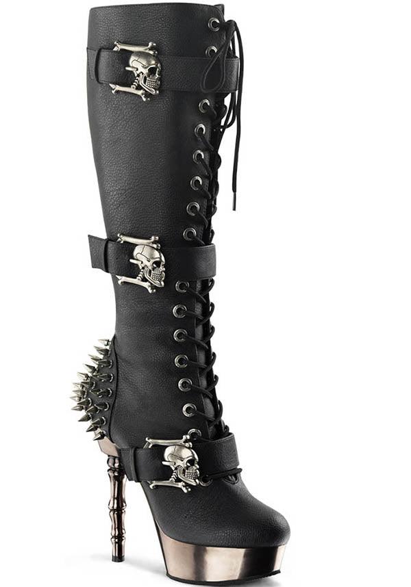 MUERTO-2028 [Black] | PLATFORM BOOTS [PREORDER] - Beserk - 01062020, all, black, bone, boots [preorder], clickfrenzy15-2023, demonia, discountapp, fp, heels, heels [preorder], labelpreorder, labelvegan, pleaserimageupdated, ppo, preorder, shoes, spike, spiked, spiked shoe, spikey, steampunk, vegan