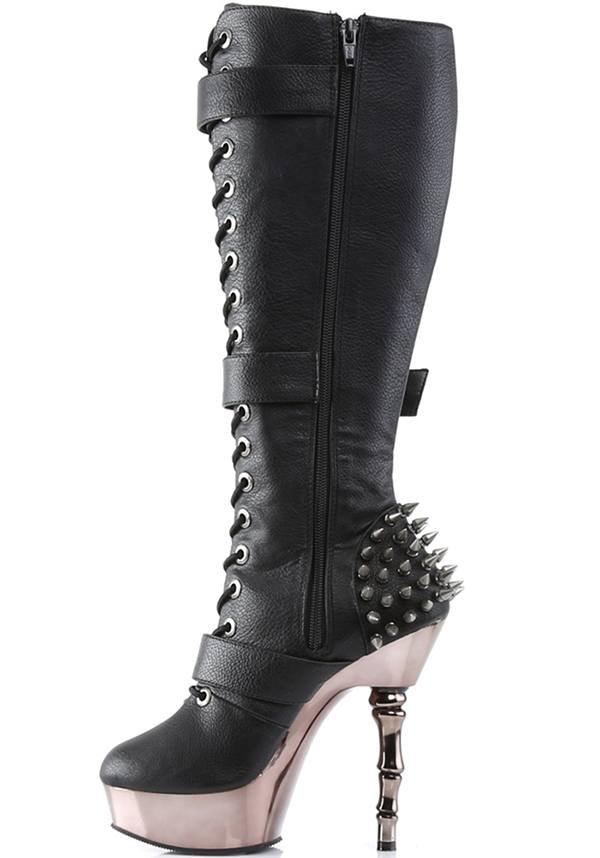 MUERTO-2028 [Black] | PLATFORM BOOTS [PREORDER] - Beserk - 01062020, all, black, bone, boots [preorder], clickfrenzy15-2023, demonia, discountapp, fp, heels, heels [preorder], labelpreorder, labelvegan, pleaserimageupdated, ppo, preorder, shoes, spike, spiked, spiked shoe, spikey, steampunk, vegan