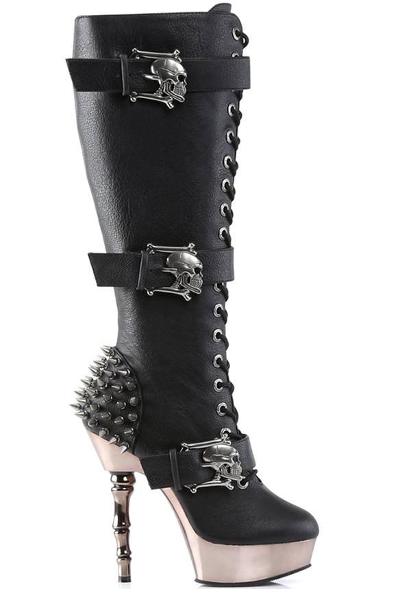 MUERTO-2028 [Black] | PLATFORM BOOTS [PREORDER] - Beserk - 01062020, all, black, bone, boots [preorder], clickfrenzy15-2023, demonia, discountapp, fp, heels, heels [preorder], labelpreorder, labelvegan, pleaserimageupdated, ppo, preorder, shoes, spike, spiked, spiked shoe, spikey, steampunk, vegan