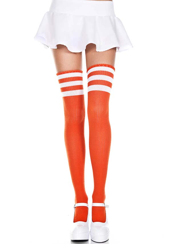 Music Legs Athlete Multi Stripe Orange/White Thigh High Buy