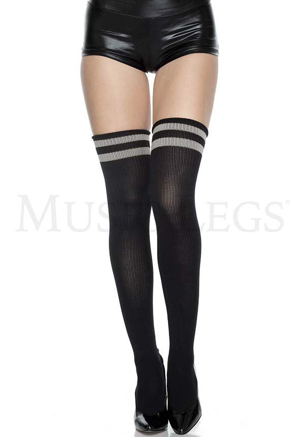 Athlete Striped Top [Black/Silver] | THIGH HIGH