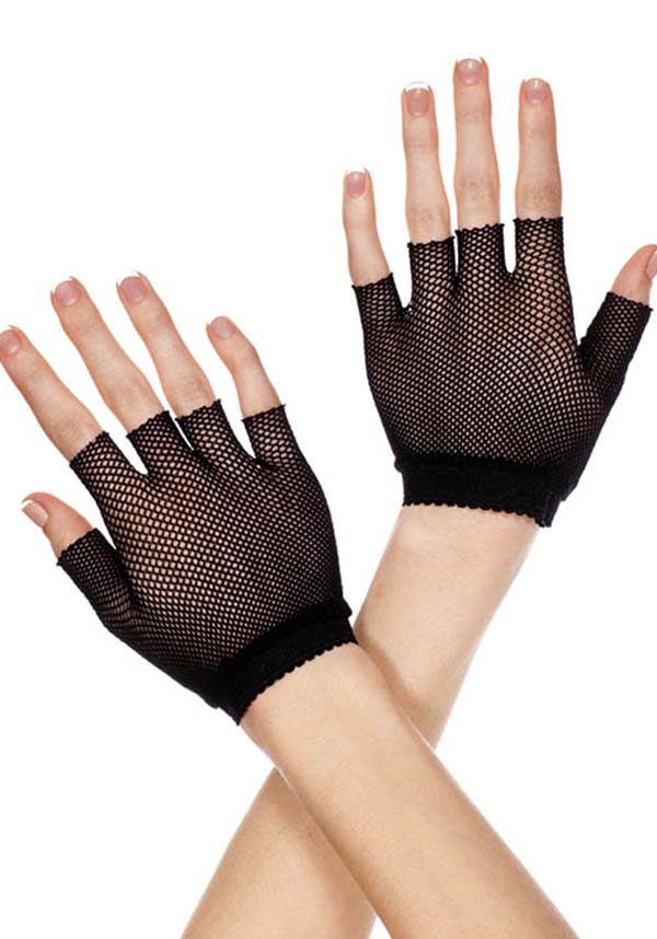 Adult Women's Elbow Length Fingerless Fishnet Warmer Black