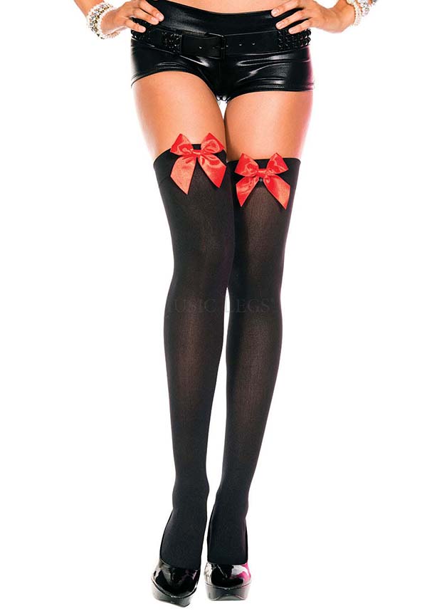 Opaque [Black/Red] | THIGH HIGH [With Satin Bow]