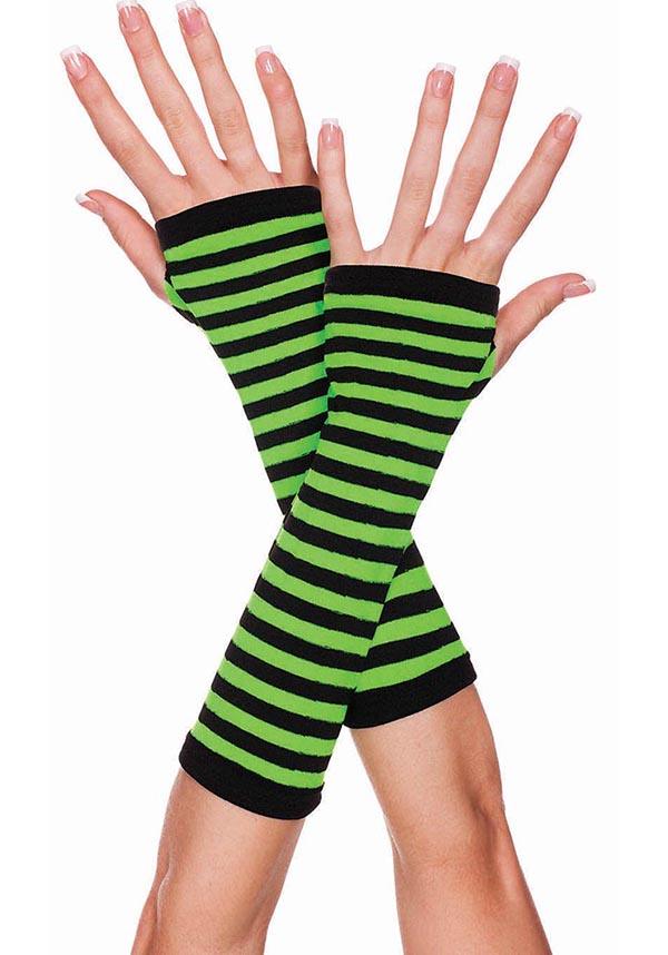 Opaque Striped [Black/Neon Green] | ARM WARMERS - Beserk - accessories, all, arm warmers, armwarmers, black, BNK5769, bravenkrazy, clickfrenzy15-2023, colour:green, cpgstinc, discountapp, fp, gloves, gloves and armwarmers, googleshopping, gothic accessories, green, ladies accessories, neon green, oct22, punk, R121022, stripe, striped, stripes, stripey