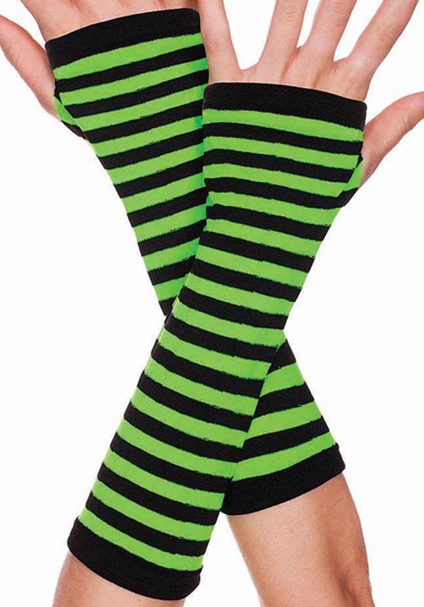 Opaque Striped [Black/Neon Green] | ARM WARMERS - Beserk - accessories, all, arm warmers, armwarmers, black, BNK5769, bravenkrazy, clickfrenzy15-2023, colour:green, cpgstinc, discountapp, fp, gloves, gloves and armwarmers, googleshopping, gothic accessories, green, ladies accessories, neon green, oct22, punk, R121022, stripe, striped, stripes, stripey