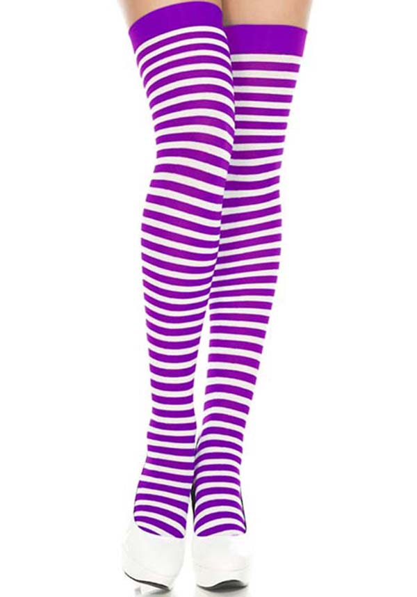 Opaque Striped [Purple/White] | THIGH HIGH