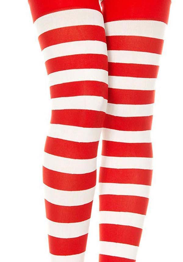 Opaque Wide Stripe [Red/White] | THIGH HIGH