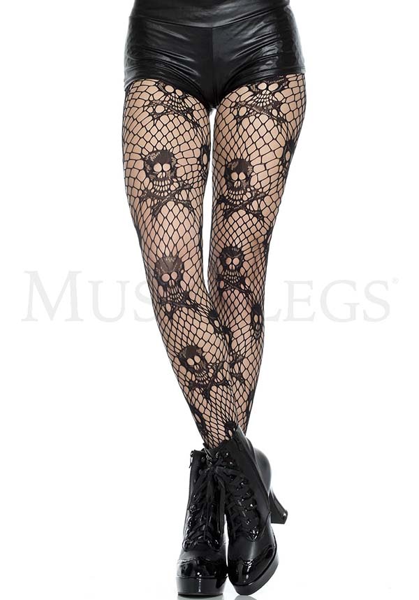 Skull And Crossbones Pattern Fishnet | PANTYHOSE