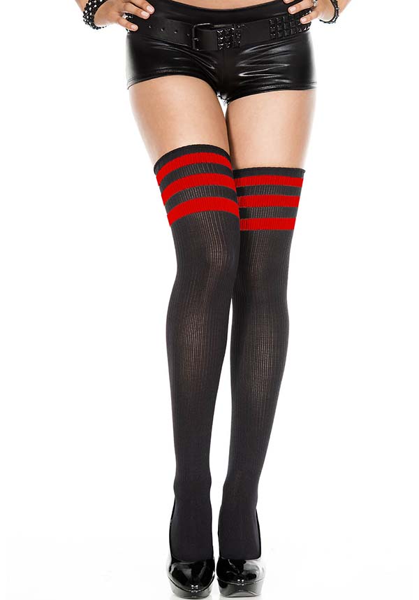 Athletic Black + Red Stripe | THIGH HIGHS