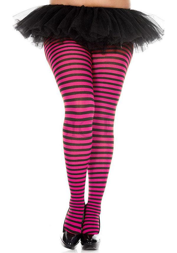 Striped [Black/Hot Pink] | TIGHTS* - Beserk - all, all clothing, beserkstaple, black, bravenkrazy, bright, clickfrenzy15-2023, costume, cpgstinc, derby, derby hosiery, discountapp, edgy, eofy2023, eofy2023monday19-20, hosiery, hosiery and socks, ladies, ladies clothing, mar19, music legs, pantyhose, pink, plus, plus size, roller derby, rollerderby, sale, stockings, stripe, striped, stripes, stripey, tights