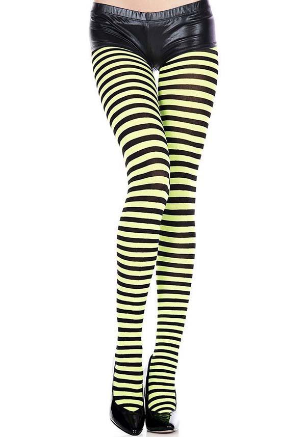 Striped [Black/Neon Green] | TIGHTS - Beserk - 420sale, all, all clothing, beserkstaple, black, bravenkrazy, clickfrenzy15-2023, costume, cpgstinc, cyber, derby, derby hosiery, discountapp, edgy, fp, green, halloween, halloween clothing, hosiery, hosiery and socks, ladies, ladies clothing, mar19, music legs, neon, pantyhose, plus, plus size, roller derby, rollerderby, stockings, stripe, striped, stripes, stripey, tights, winter, winter clothing