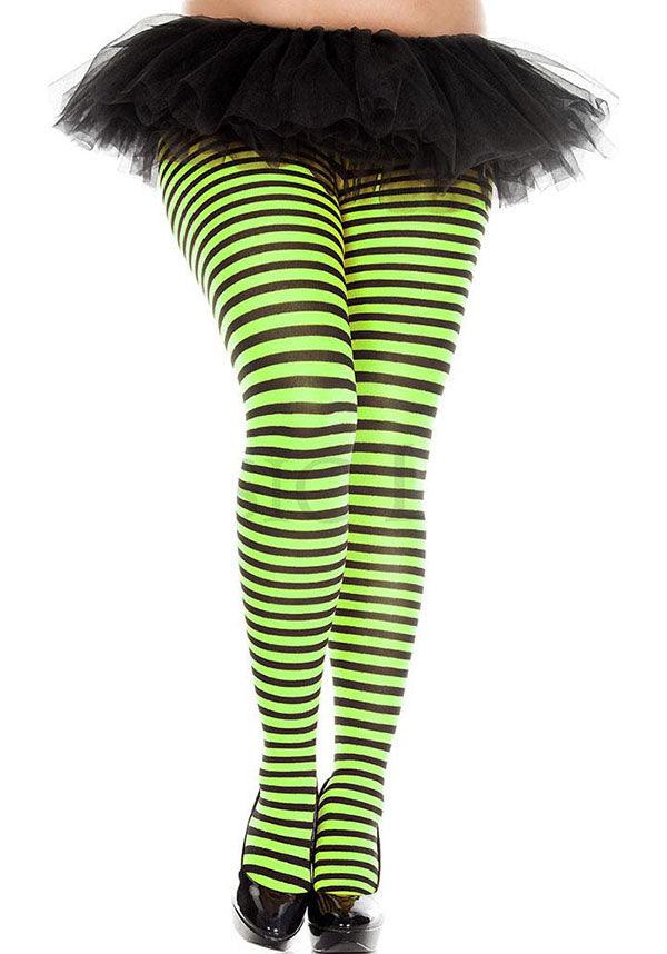 Striped [Black/Neon Green] | TIGHTS - Beserk - 420sale, all, all clothing, beserkstaple, black, bravenkrazy, clickfrenzy15-2023, costume, cpgstinc, cyber, derby, derby hosiery, discountapp, edgy, fp, green, halloween, halloween clothing, hosiery, hosiery and socks, ladies, ladies clothing, mar19, music legs, neon, pantyhose, plus, plus size, roller derby, rollerderby, stockings, stripe, striped, stripes, stripey, tights, winter, winter clothing