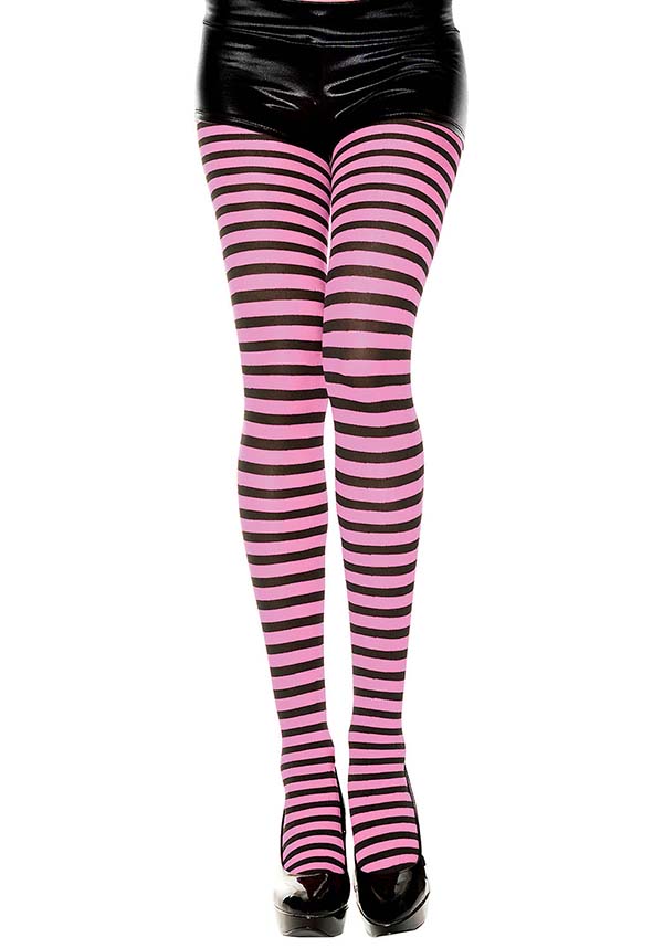 Music Legs Striped Black/Neon Pink Tights Buy Online Australia
