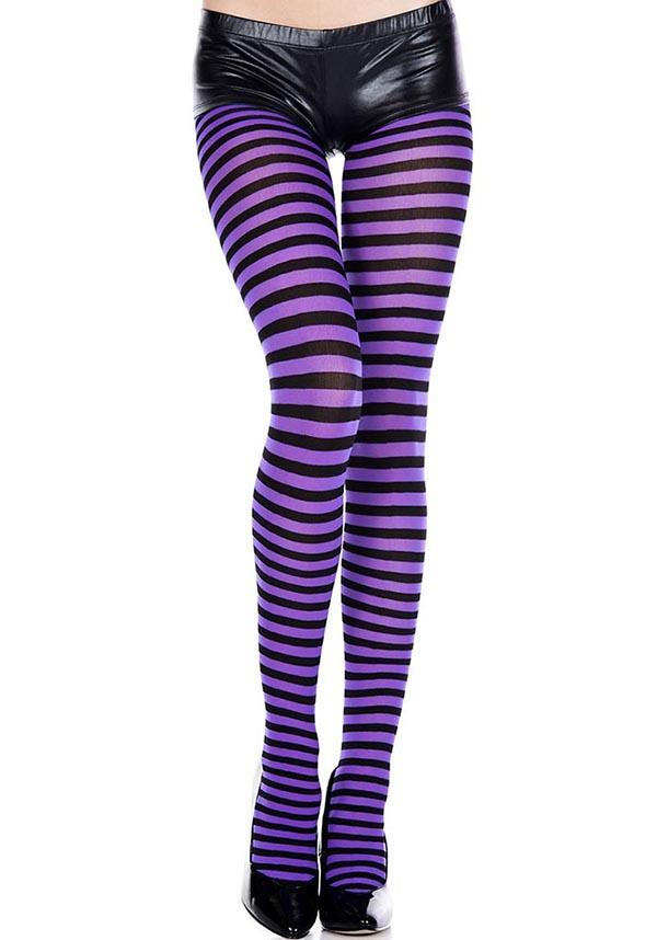 Striped [Black/Purple] | TIGHTS* - Beserk - all, all clothing, all ladies, all ladies clothing, beserkstaple, black, bravenkrazy, clickfrenzy15-2023, cosplay, costume, cpgstinc, derby, derby hosiery, discountapp, edgy, eofy2023, eofy2023monday19-20, goth, gothic, halloween, halloween clothing, hosiery, hosiery and socks, ladies, ladies clothing, mar19, music legs, pantyhose, plus size, purple, roller derby, rollerderby, sale, stockings, stripe, striped, stripes, stripey, tights