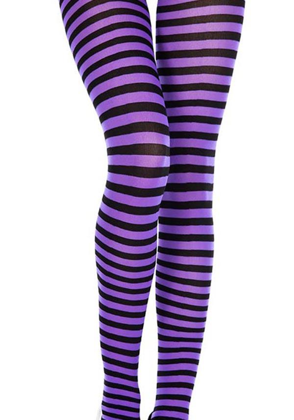 Striped [Black/Purple] | TIGHTS* - Beserk - all, all clothing, all ladies, all ladies clothing, beserkstaple, black, bravenkrazy, clickfrenzy15-2023, cosplay, costume, cpgstinc, derby, derby hosiery, discountapp, edgy, eofy2023, eofy2023monday19-20, goth, gothic, halloween, halloween clothing, hosiery, hosiery and socks, ladies, ladies clothing, mar19, music legs, pantyhose, plus size, purple, roller derby, rollerderby, sale, stockings, stripe, striped, stripes, stripey, tights