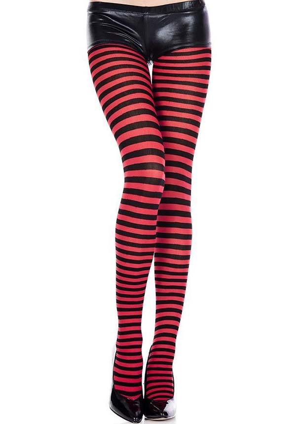 Striped [Black/Red] | TIGHTS* - Beserk - all, all clothing, all ladies, all ladies clothing, beserkstaple, black, bravenkrazy, clickfrenzy15-2023, clothing, costume, cpgstinc, derby, derby hosiery, discountapp, edgy, eofy2023, eofy2023monday19-20, goth, gothic, hosiery, hosiery and socks, ladies, ladies clothing, mar19, music legs, pantyhose, plus, plus size, red, roller derby, rollerderby, sale, stockings, stripe, striped, stripes, stripey, tights