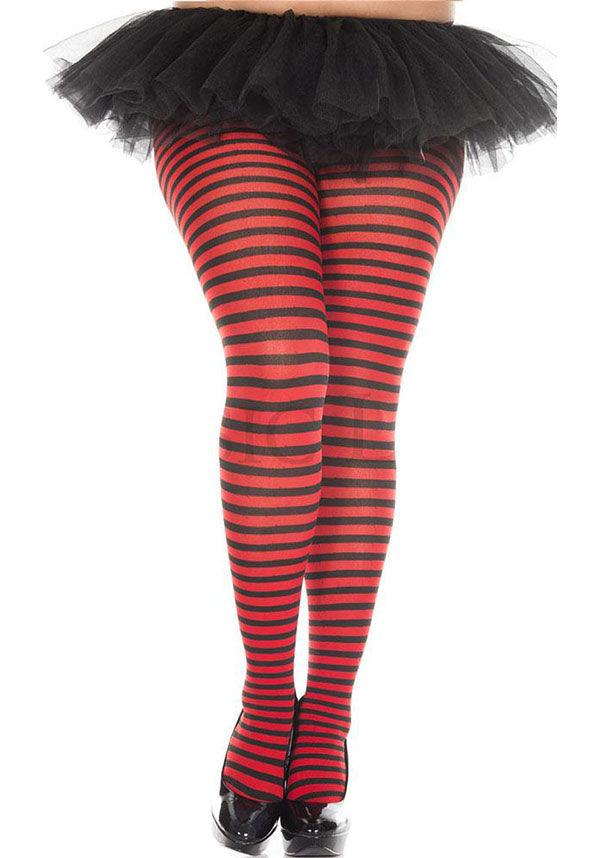Striped [Black/Red] | TIGHTS* - Beserk - all, all clothing, all ladies, all ladies clothing, beserkstaple, black, bravenkrazy, clickfrenzy15-2023, clothing, costume, cpgstinc, derby, derby hosiery, discountapp, edgy, eofy2023, eofy2023monday19-20, goth, gothic, hosiery, hosiery and socks, ladies, ladies clothing, mar19, music legs, pantyhose, plus, plus size, red, roller derby, rollerderby, sale, stockings, stripe, striped, stripes, stripey, tights