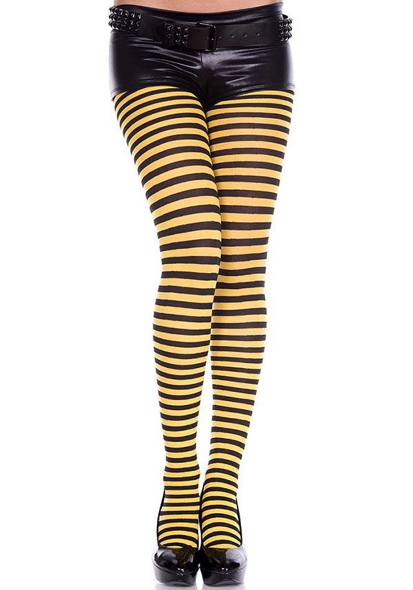 Striped [Black/Yellow] | TIGHTS^ - Beserk - all, all clothing, all ladies, all ladies clothing, backorder, bravenkrazy, BV0010930A, clickfrenzy15-2023, clothing, cpgstinc, derby, derby hosiery, discountapp, edgy, fp, hosiery, hosiery and socks, labelpending, ladies, ladies clothing, oct21, pending, plus size, R031021, roller derby, rollerderby, stockings, stripe, striped, stripes, stripey, tights, yellow