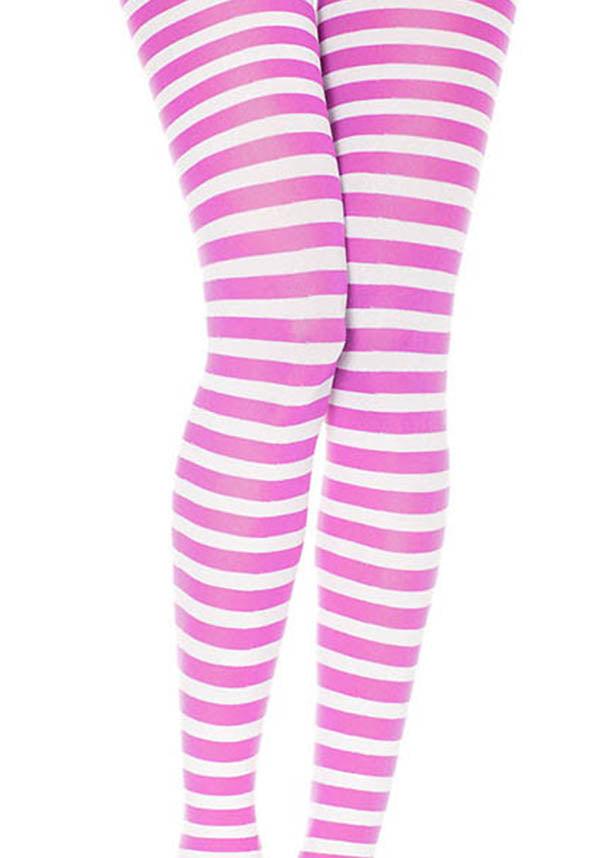 Striped [White/Fuchsia] | TIGHTS^ - Beserk - all, all clothing, all ladies, all ladies clothing, backorder, bravenkrazy, BV0010930A, clickfrenzy15-2023, clothing, cpgstinc, dec21, derby, derby hosiery, discountapp, fp, hosiery, hosiery and socks, kawaii, ladies, ladies clothing, pink, R271221, roller derby, rollerderby, stockings, stripe, striped, stripes, stripey, tights