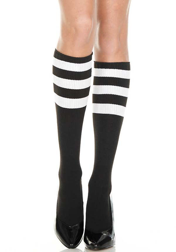 Triple Stripe [Black/White] | KNEE HIGH SOCKS